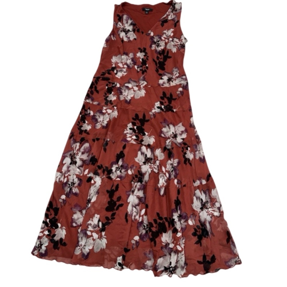 Simply Vera Vera Wang Women’s Floral Maxi Dress Sleeveless Rust Red Size L
